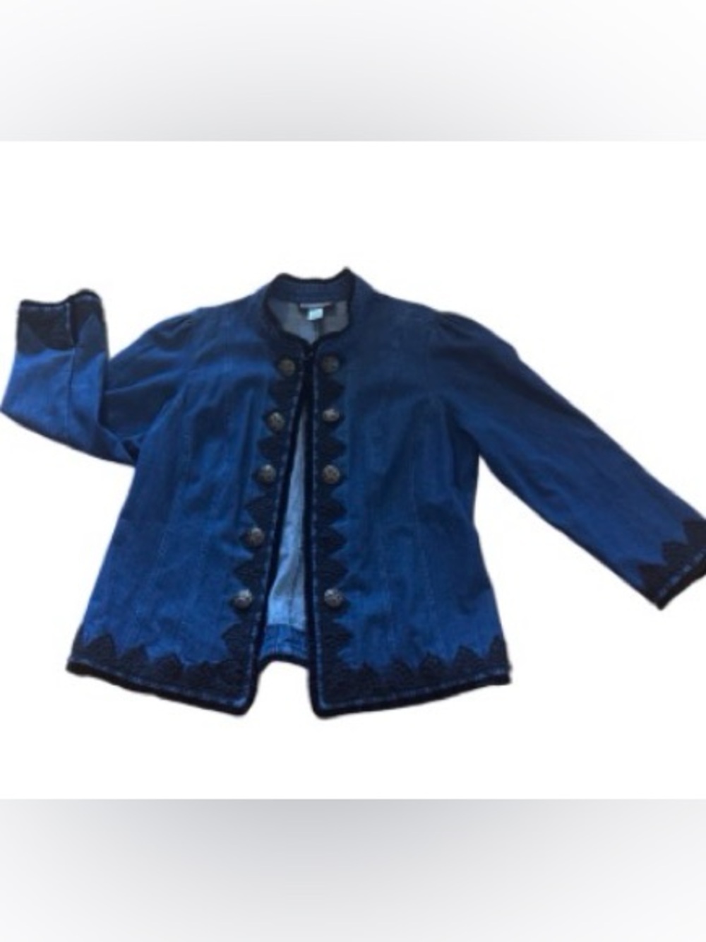 The Pyramid Collection Navy Embroidered Button-Front Jacket